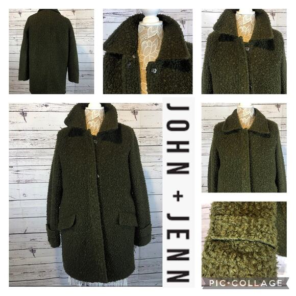 Vintage John & Jenn / Mid-Century Style coat green booucle size medium - Picture 2 of 12